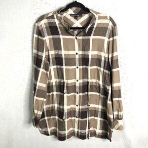 Lafayette 148 Top  Womens Large Brown Plaid Wool Blend Lightweight Gorpcore